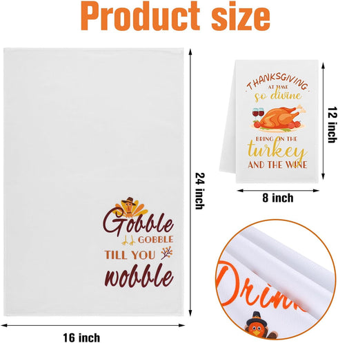 4 Pcs Thanksgiving Decorative Hand Towels Gobble Til You Wobble Turkey Dish Towel Autumn Highly Absorbent Bath Towels for Bathroom Kitchen Gym Cam...