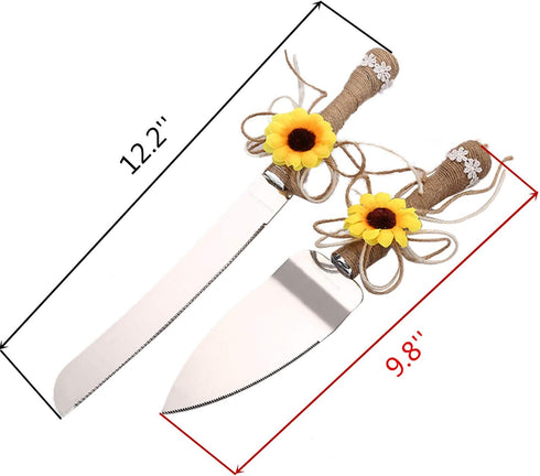 TANG SONG Rustic Wedding Cake Knife and Serving Set with Sunflower Burlap Lace Wedding Cake Knife (Set of 2)...