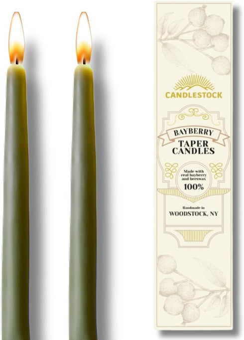 Candlestock Real Bayberry Taper Candle Pair 8 inch - Pure Bayberry and Pure 100% USA Beeswax Blend - Dripless Taper Candle Pair...