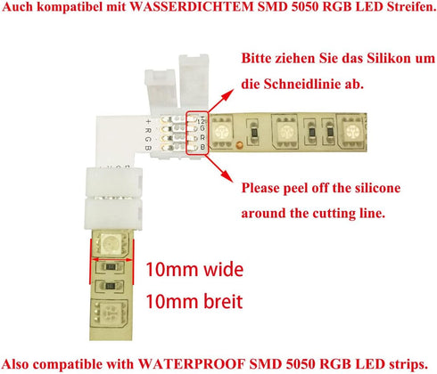 10pcs 4 Pin LED Strip Corner Connector for SMD 5050 RGB LED Strip Light 10mm Wide LED Tape Connector Solderless RGB 5050 LED Ribbon L Shape Connec...