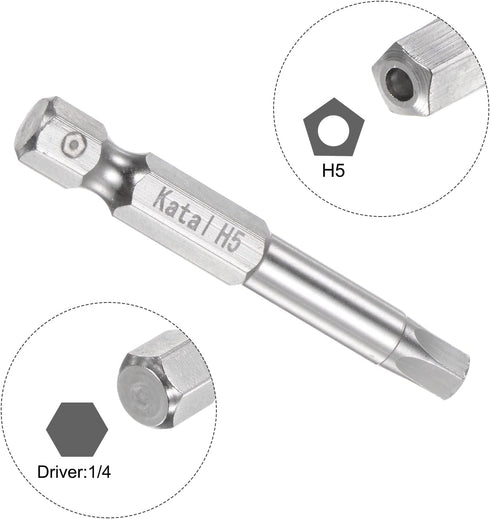 5pcs H5 Pentagon Screwdriver Bit 1/4" Hex Shank 2" Length Magnetic Security Screw Driver Power Tool...