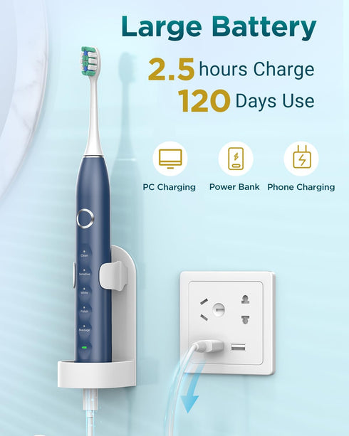 Electric Toothbrush Set IPX7 with 8 Brush Heads, Sonic Toothbrush for Adults Rechargeable with Travel Case, 2.5 Hours Charge for 120 Days, 5 Modes...