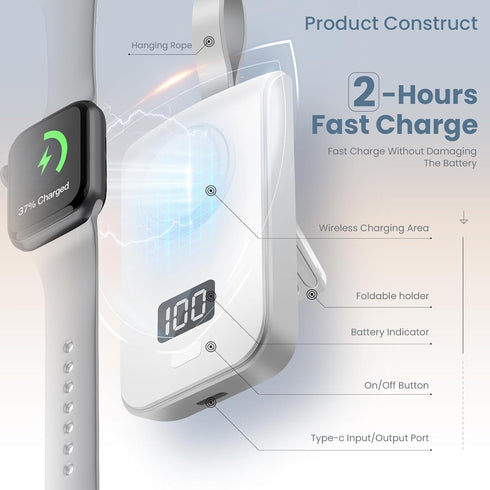 Portable Charger for Apple Watch Wireless: 2500mAh Power Bank with Magnetic Charger for Apple Watch Series 9 8 7 6 5 4 3 2 1 SE UItra UItra 2 and ...