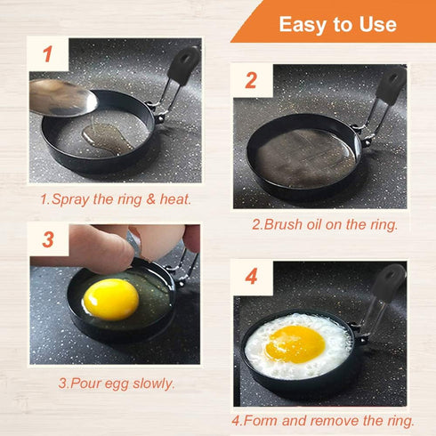 COTEY Large 3.5" Nonstick Egg Rings Set of 4, Round Crumpet Ring Mold Shaper for English Muffins Pancake Cooking Griddle - Portable Grill Accessor...