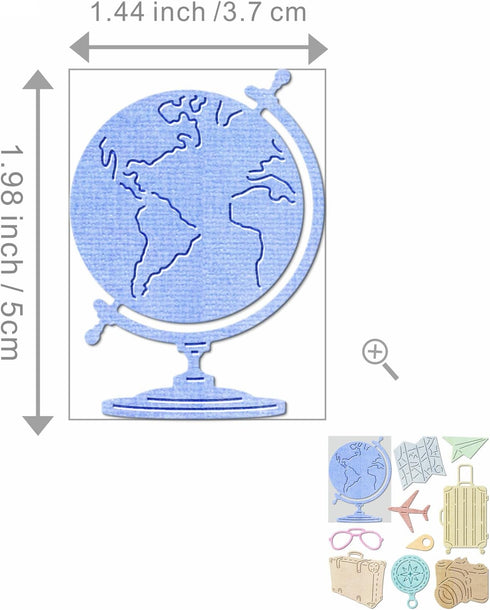 Globe Suitcase Camera Travel Die Cuts for Card Making, Paper Embossing Metal Cutting Dies Kit Templates, Storage Pockets Supplies, Photo Frame Alb...