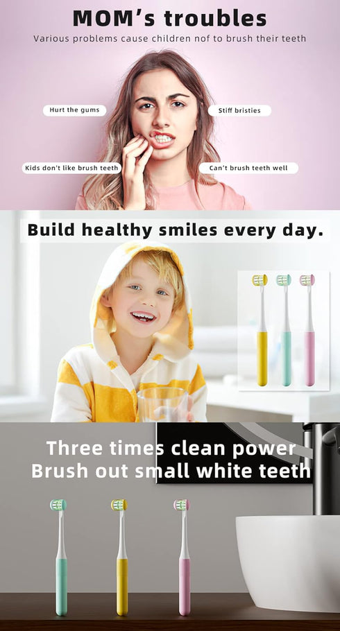 3 Sided Toothbrush Kids, Soft Bristles Toddler Toothbrush, Boys Girls Toothbrush, Autism Training Toothbrush, 360° Oral Teeth Cleaning...