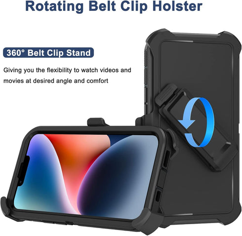 for iPhone 14 Case (6.1”) with Belt Clip Holster, 2X Screen Protector, Heavy Duty Military Grade Full Body Shockproof Dust-Proof Drop Proof Rugged...
