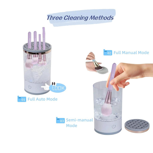 Make Up Brush Cleaner Cleanser Machine,Makeup Brush and Sponge Cleaner Machine,Automatic Makeup Brushes Wash So Quick and Easy to Use(White+Clear)...