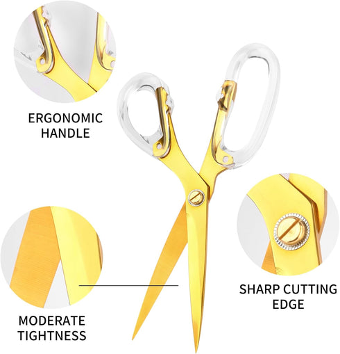 Large Gold Scissors, 9 inch Heavy Duty Stainless Steel All Purpose Scissors, Acrylic Handle, for Home and Office Use, Sewing Dressmaker Fabric She...