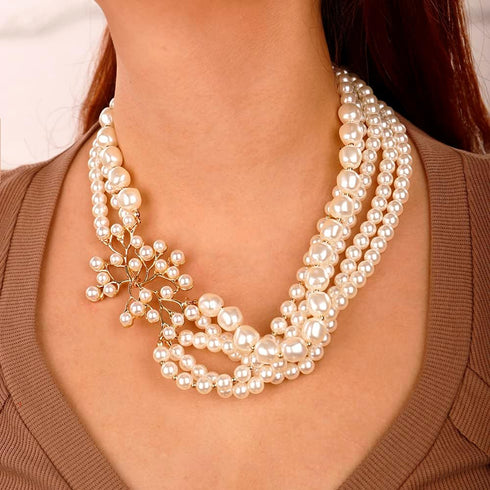 1920s MultiLayer Pearl Necklace with Brooch Faux Pearls Necklace Set Vintage Bridal Pearl Necklace Earrings Jewelry Set...