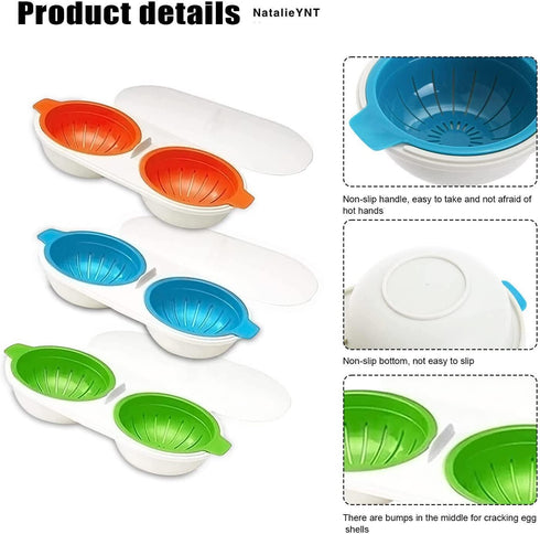 WWLUCKY Draining Egg Boiler for Microwave, Perfect Double Egg Poacher, Silicone Egg Boiler Cups, Double Egg Cups for Boiled Eggs, Draining Egg Boi...