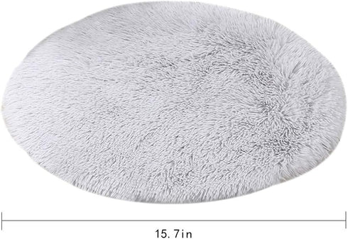 16 Inch Plush Dog Bed Mat Warm Fluffy Round Puppy Crate Pad with Anti-Slip Waterproof Bottom Soft Comfy Pet Kennel Mat for Small and Medium Dogs S...