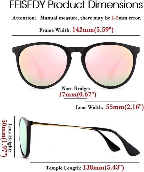 FEISEDY Polarized Sunglasses Women Men Vintage Round Classic Mirrored Sun Glasses B2571...