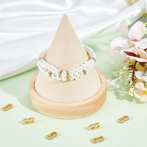 Beebeecraft 1 Box 8Pcs Spacer Beads 18K Gold Plated Brass Cubic Zirconia 2 Holes Spacer Bar Beads Link Connectors 13mm Long Beads for Jewellery Ma...