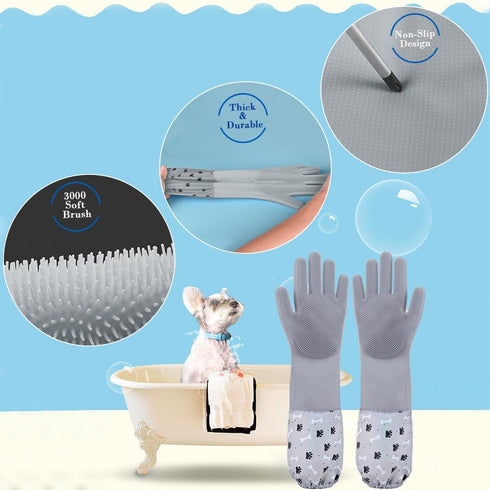 Pet Grooming Gloves Pet Hair Remover Cat, Dog Washing Gloves Silicone Heat Resistant Cleaning Gloves with High-Density Teeth Grooming Gloves for D...