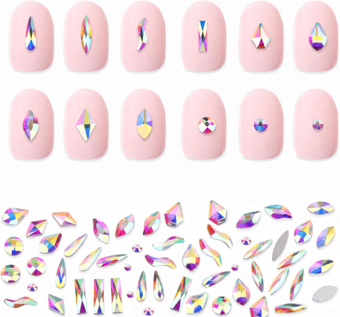 AD Beads 300 Pieces Flat Back Gems 11 Shapes Crystal Rhinestones 12 Sizes Rhinestones for Crafts Nail Face Art Clothes Shoes Bags DIY(Clear AB)...