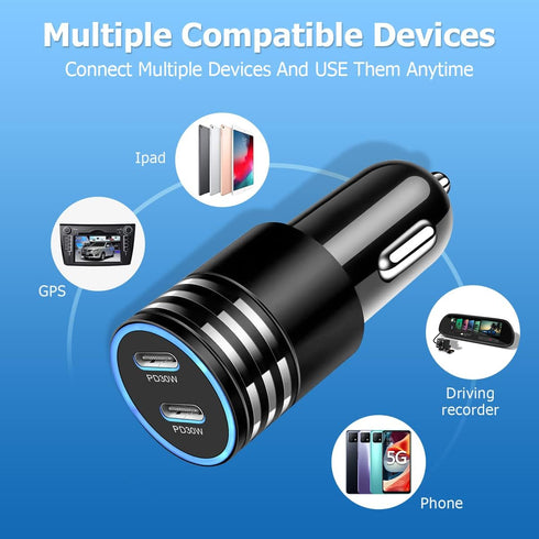 2Pack 60W USB Car Charger, 2 Ports Fast Charging Cigarette Lighter Adapter, Type C Mini Car Charger Adapter, Rapid Plug Power Delivery Compatible ...