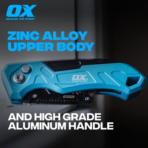 OX Tools Pro Heavy Duty Fixed Blade Folding Knife w/Easy Change Blade Button - Quick Fold Action & Strong Lightweight Construction | Includes 3 Re...