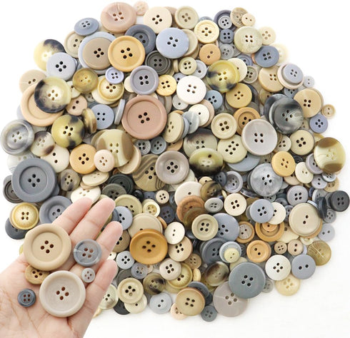 600 Pcs Resin Buttons Assortment Light Brown Buttons Gray Buttons for Crafts Tan Craft Buttons Bulk Assorted Sizes Buttons for Crafting Sewing DIY...