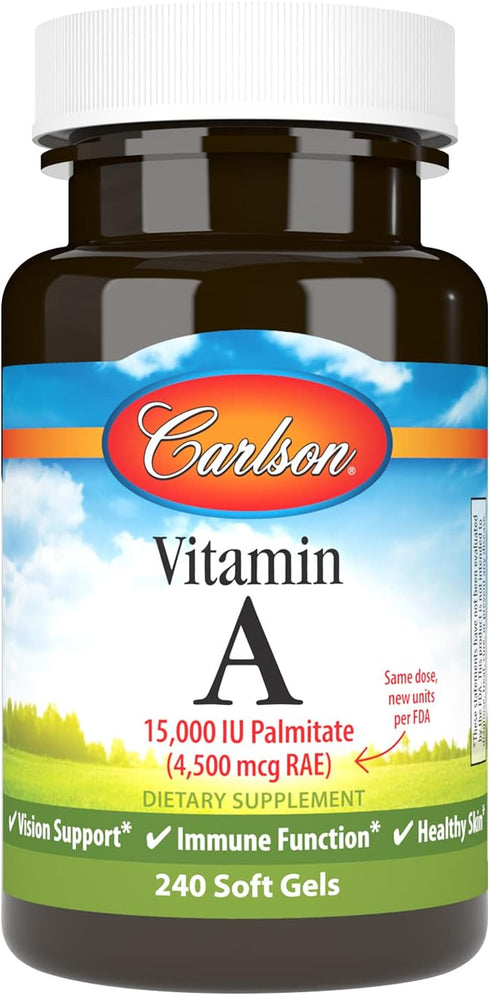 Carlson - Vitamin A, 15000 IU Palmitate (4500 mcg RAE), Vision Health & Healthy Skin, Immune Function, 240 Softgels...