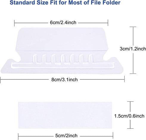 File Folder Tabs, 100+200 Sets Hanging File Folder Tabs with Inserts for Hanging Folders, 2 Inch Clear Plastic Hanging File Tabs for Quick Identif...