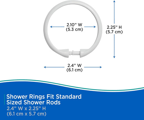 Kenney KN61217 Rust-Proof Smooth Plastic Shower Curtain Rings for Shower Curtain and Standard Shower Curtain Rod, Bathroom Use, Easy to Snap Closu...