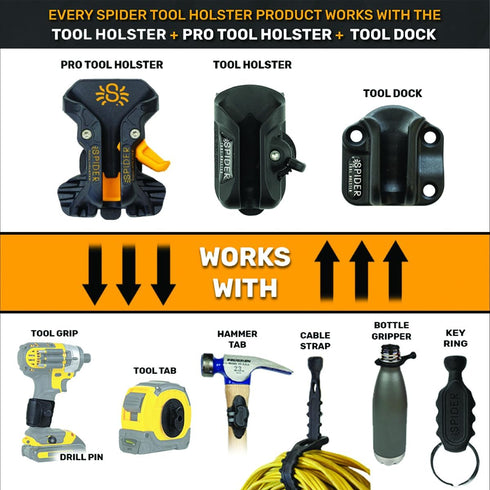 Spider Tool Holster - Drill Pins - Pack of Three - Attaches to The Side of Any Brand Power Drill and Driver with provided Screws - Pairs with Spid...