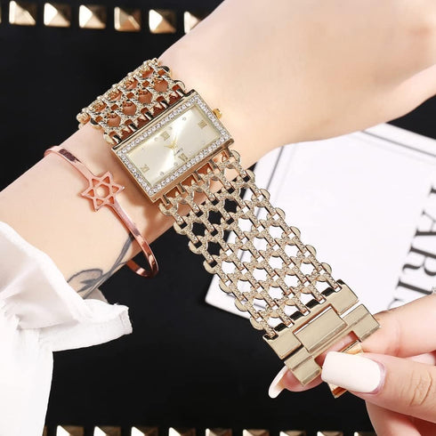 Weicam Women Girls Luxury Crystal Square Dial Hollow Bangle Bracelet Analog Quartz Wrist Watch...