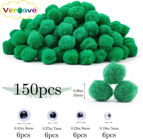 Veroave Green Pom Poms, 150PCS Puff Balls, Small Pom Poms for Crafts and DIY Art Creative Crafts Decorations...
