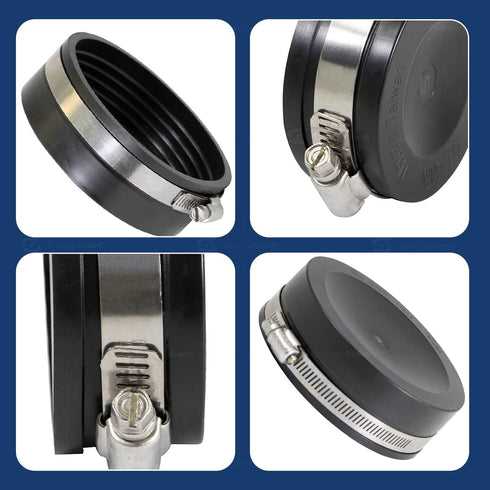 3972 Flexible PVC Pipe Cap with Stainless Steel Clamps, 5.5" Inner Diameter for 5" Nominal Pipe, Black...