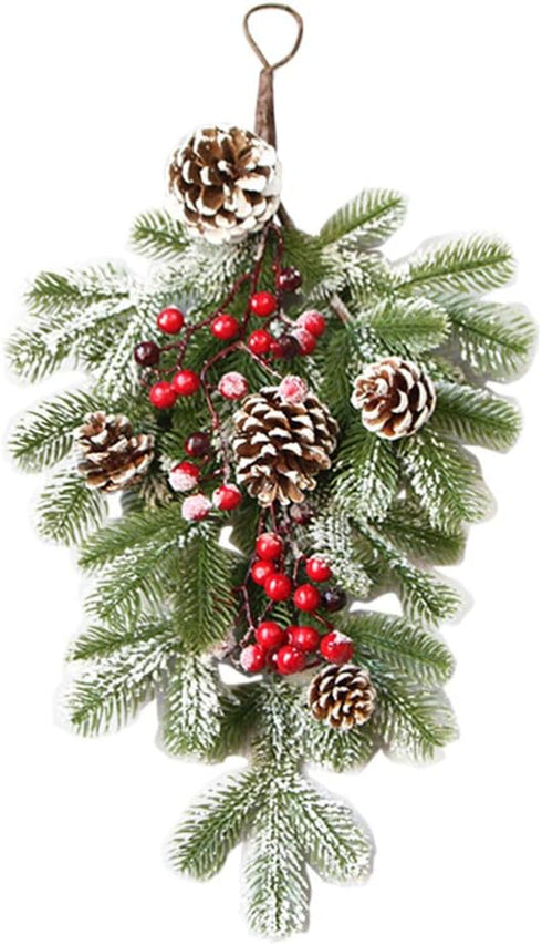 BESTOYARD Artificial 21.7in Christmas Teardrop Swag Pine and Pinecone Teardrop Door Swag Decoration for Holiday Wall Door Window Decor...
