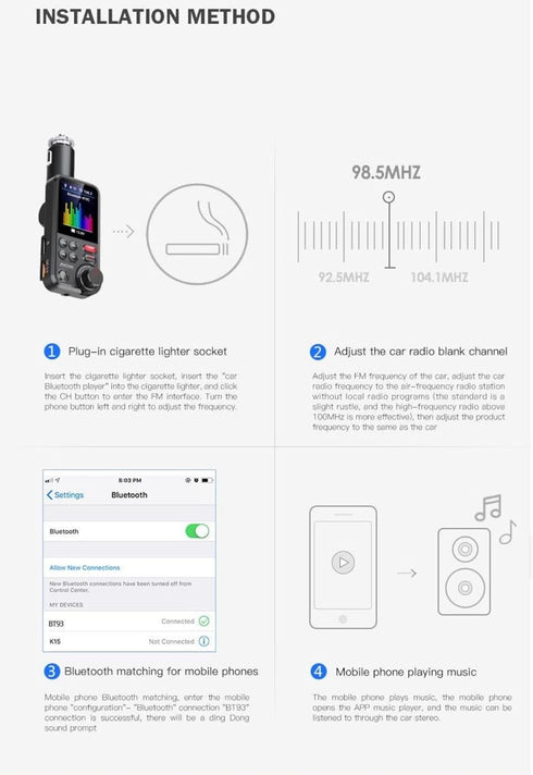 FM Bluetooth Transmitter for Car, Strong Microphone Bluetooth Car Adapter with 1.8" Color Screen for Hands Free Calls, Supports QC3.0 Charging, Tr...