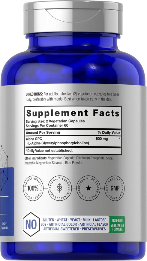 Horbaeach Alpha GPC 600mg | 120 Capsules | Vegetarian, Non-GMO & Gluten Free Choline Supplement | Supports Healthy Memory, Focus and Clarity...