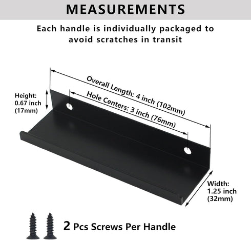 10 Pack Black Finger Pulls for Cabinets 76mm/3inch Hole Centers, Modern Edge Pulls Kitchen Cabinet Handles Drawer Tabs Pull Hardware Aluminum...