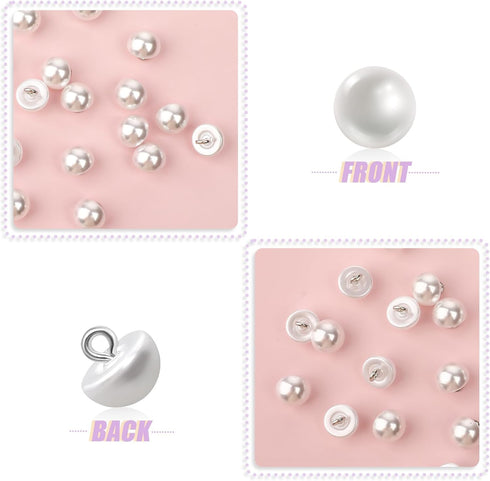 50PCS 10mm Pearl Buttons with Shank Round Pearl Buttons Decorative Buttons for Wedding Dresses, Sewing, Shirts, Jewelry Decorations, DIY Crafts Pl...