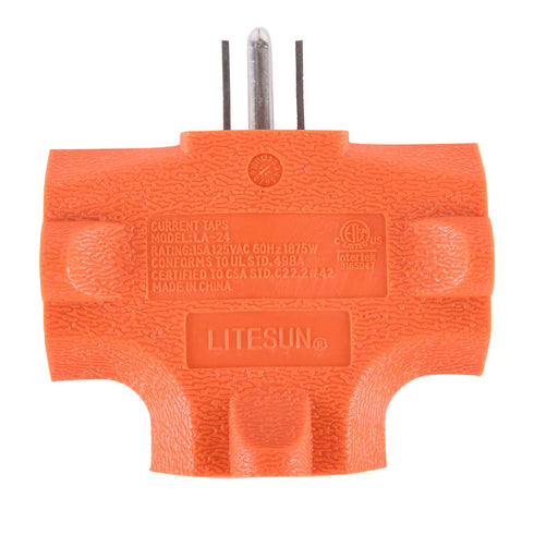 Kingman Orange 3-Outlet Heavy Duty Plug Adapter Grounded Power Tap (1 Pack) 125V / 15A / 1875W...