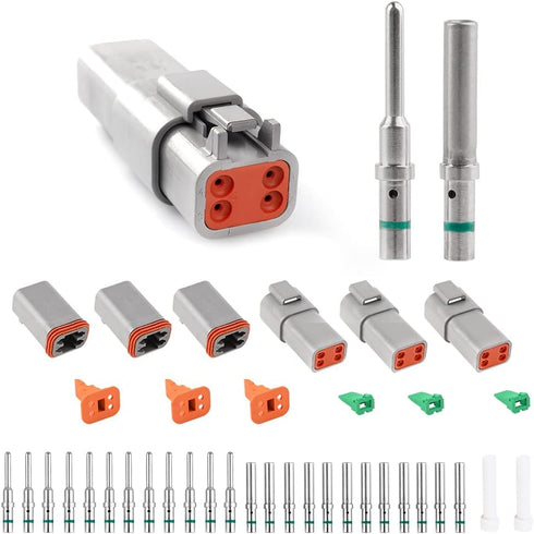 JRready ST6114 DT 4 Pin Connector DT06-4S DT04-4P Gray Waterproof Electrical Wire Connector with Deutsch Solid Contact Wire Size 14-20AWG and Seal...
