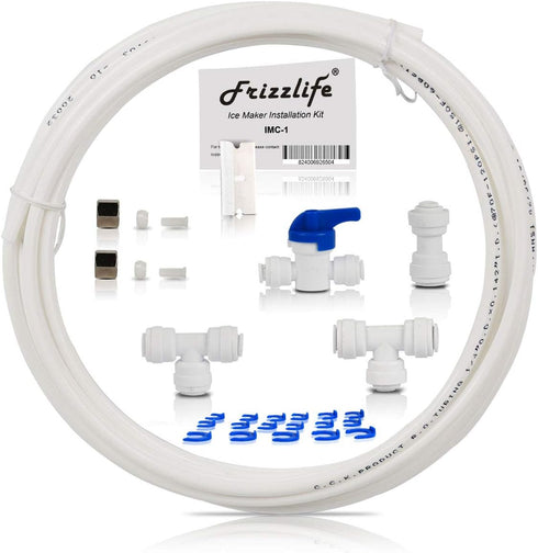 Frizzlife IMC-1 Ice Maker Fridge Water Line Installation Kit Fits For 1/4” & 3/8” Connect Water Filtration system and Reverse Osmosis System...