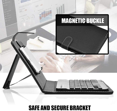 V BESTLIFE Portable Wireless Bluetooth Keyboard with Leather Case, Universal Keyboard with Portfolio Flip Case and Stand, Cover with for 4.5''-6.8...