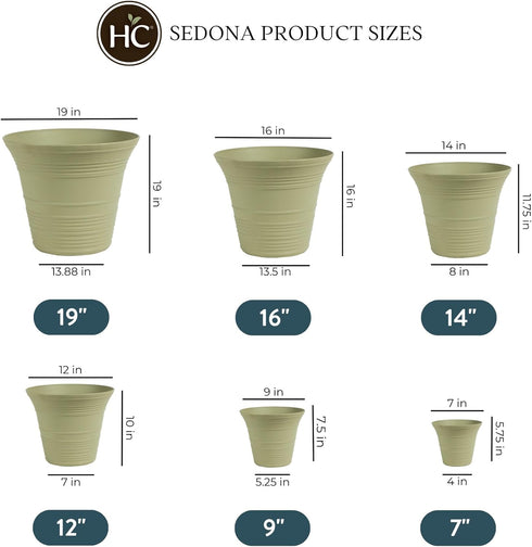 The HC Companies 9 Inch Sedona Round Self Watering Planter - Decorative Lightweight Plastic Plant Pot for Indoor Outdoor Plants Flowers Herbs, Sea...