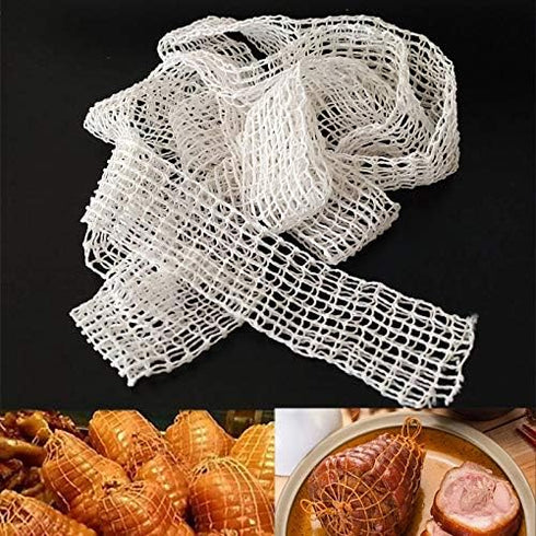 5m Cotton Meat Netting Elastic Smoked Meat Poultry Ham Netting Meat Butcher Twine Net Roll Wrapping Net Meat Tying Roll for Meat Cooking Meat Saus...
