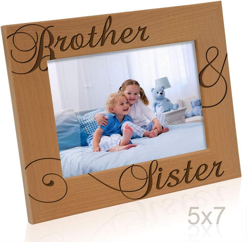 KATE POSH - Brother & Sister Engraved Natural Wood Picture Frame, Siblings Gifts, Wedding Gifts, Little Sister, Little Brother, Big Sister, Big Br...