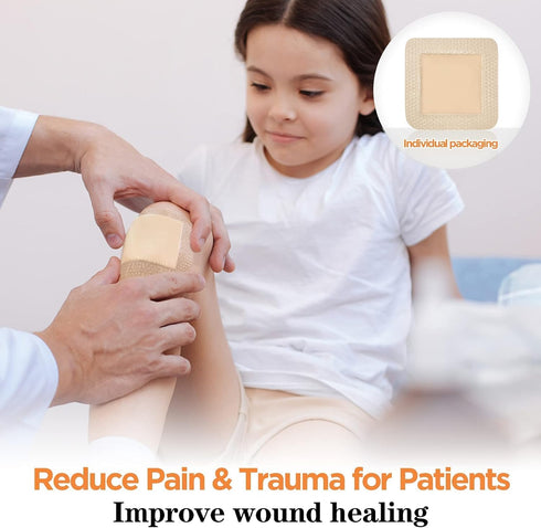Carbou Silicone Foam Dressing with Gentle Border,4"x4" Adhesive Waterproof and High Absorbency Square Wound Care Dressing Bandage for Pressure Sor...