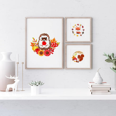 Louise Maelys 3 Set Animal Embroidery Kits for Beginners with Autumn Squirrel Hedgehog Fox Pattern,Adults Starter Cross Stitch Kit DIY Needlepoint...