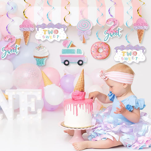 Pastel Ice Cream Two Sweet 2nd Birthday Party Supplies, Ice Cream Donut Party Hanging Swirls Decorations, Summer Ice Cream Party Hanging Streamers...