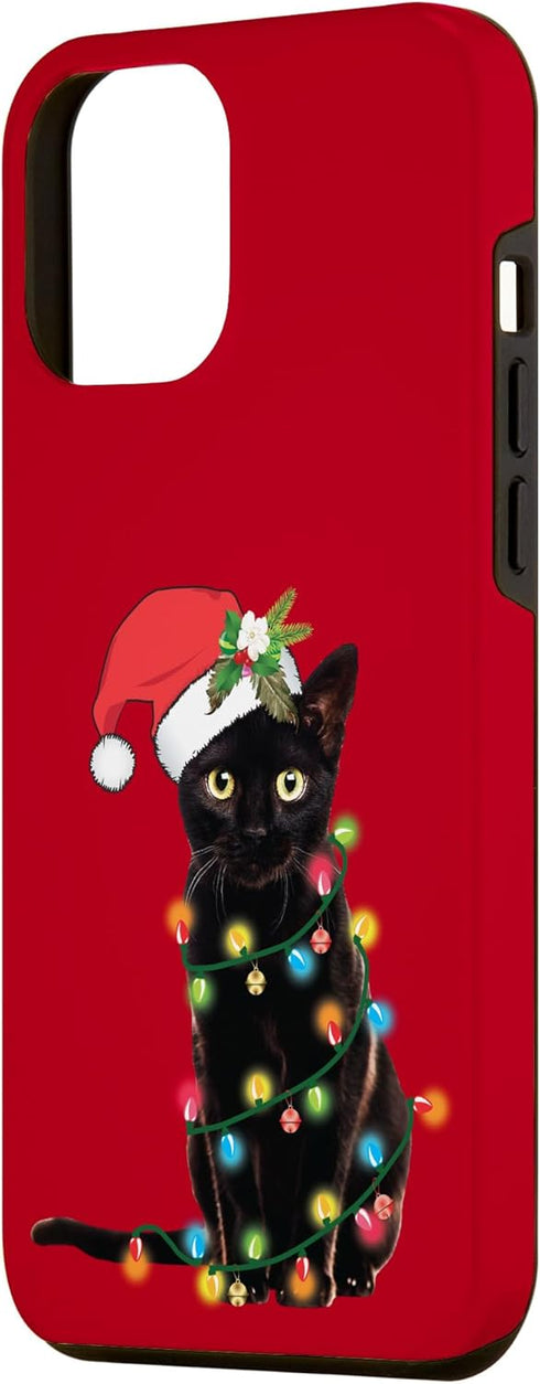 iPhone 12 Pro Max Santa Black Cat Tangled Up In Christmas Tree Lights Case...