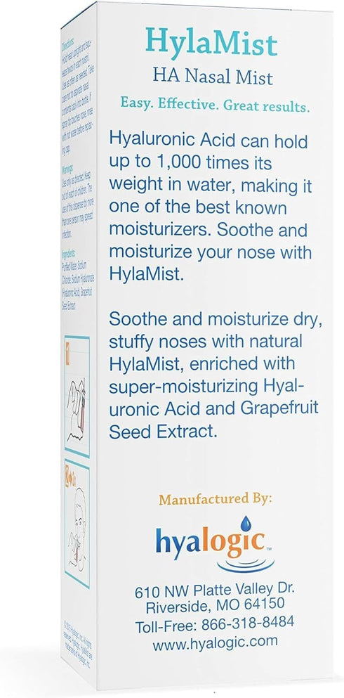 Hyalogic HylaMist Nasal Spray for Dry Nose - Soothing & Moisturizing with Hyaluronic Acid & Grapefruit Seed Extract Sinus Nasal Spray - Ideal for ...
