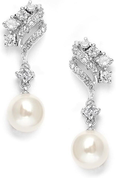 Mariell Pearl Clip-On Wedding Bridal Earrings, Cubic Zirconia Pearl Drop Earrings for Brides, Bridesmaid,...