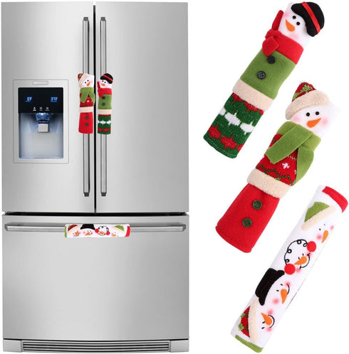 OurWarm Christmas Refrigerator Handle Covers Set of 3, Christmas Kitchen Decor Snowman Fridge Handle Cover Appliance Handle Covers for Christmas Decorations
