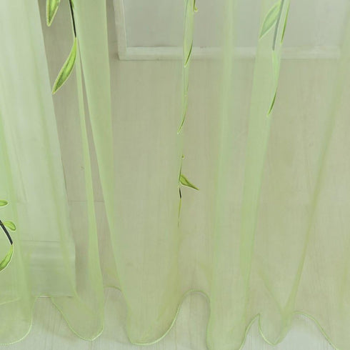 Ufurty 2 Pieces Willow Window Curtain Voile Tulle Room Salix Leaf Sheer Gauze Panel Drapes Green Color for Living Room, Bedroom, Balcony...